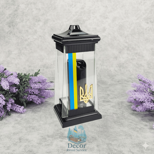 Лампадка скляна середня патріотична для Героїв Art 3T 90дн зі свічкою Led 0019 фото