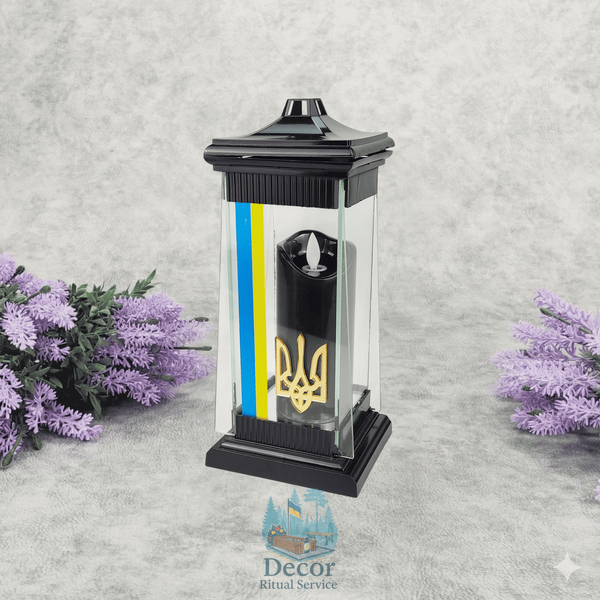Лампадка скляна середня патріотична для Героїв Art 3T 90дн зі свічкою Led 0019 фото