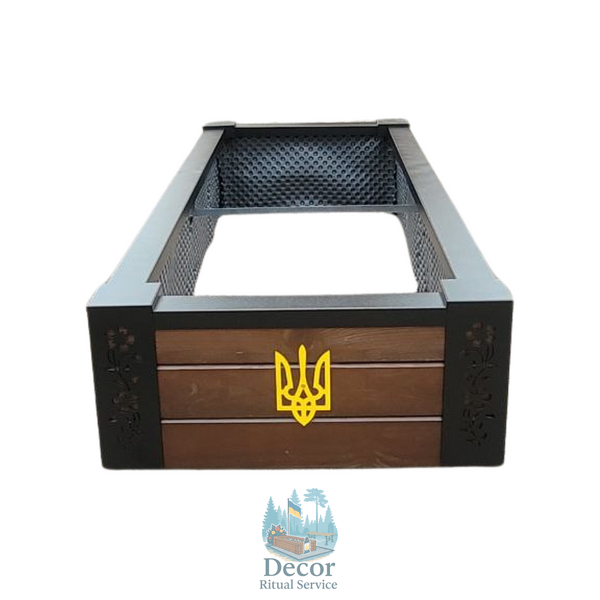 Надгробок дерев&rsquo;яний  з металевими накладками. 186&times;70&times;30см колір венге/горіх 029 фото
